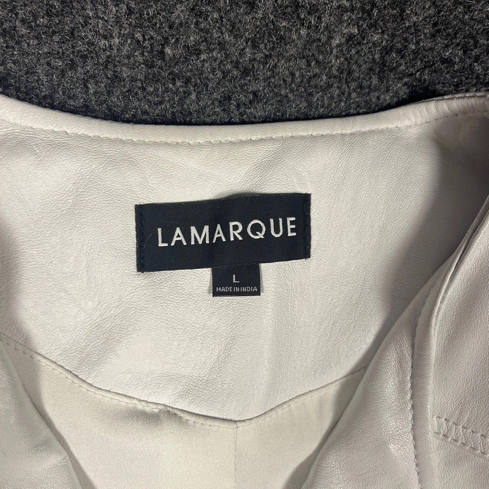 Lamarque Leather Jacket White Large Lambskin Cropped Kirsi Zip Short Sleeve Moto - Picture 2 of 6